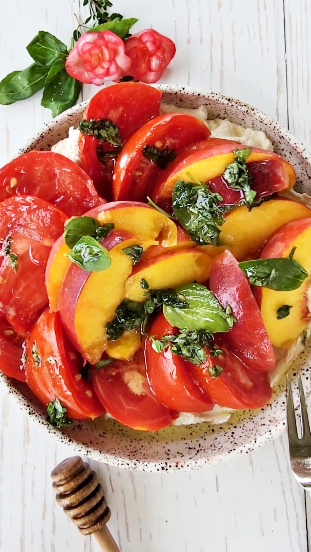 Tomato Peach Salad with Honey Whipped Feta