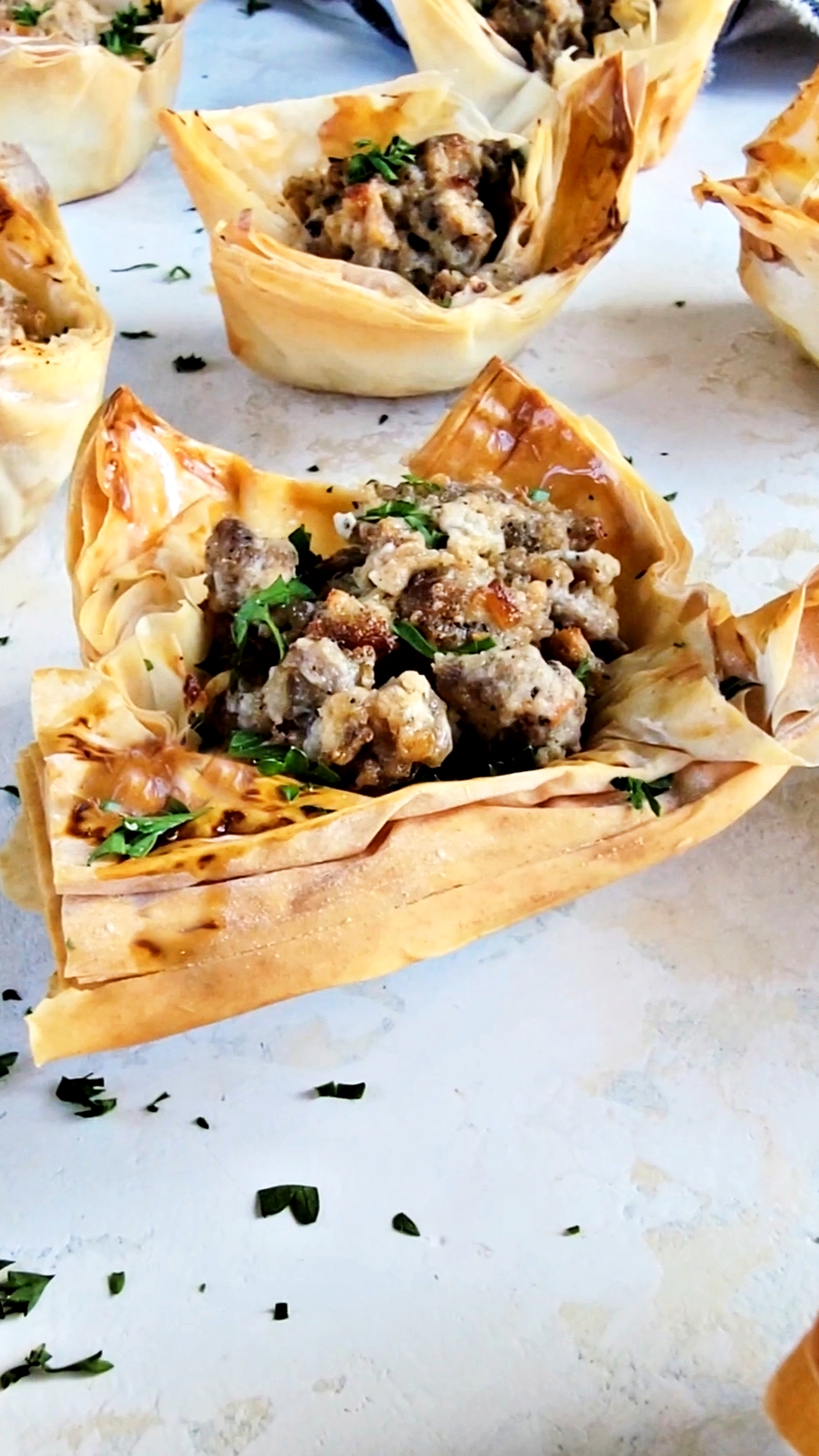 Cheesy Sausage Phyllo Cups