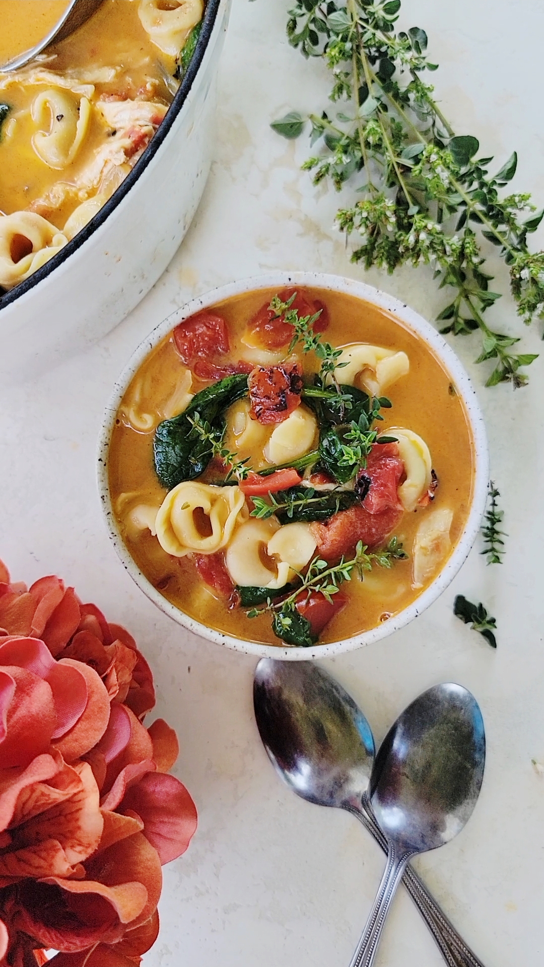 Fire Roasted Chicken Tortellini Soup