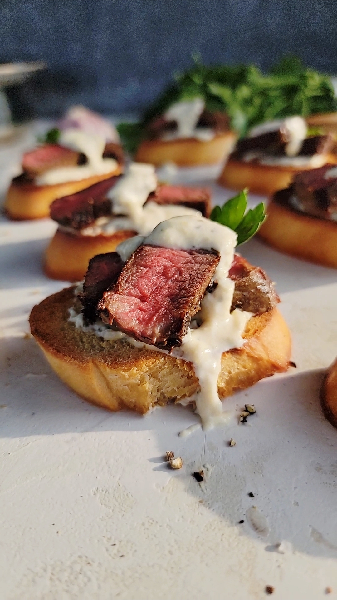 Steak Crostini with Parmesan Cream Sauce